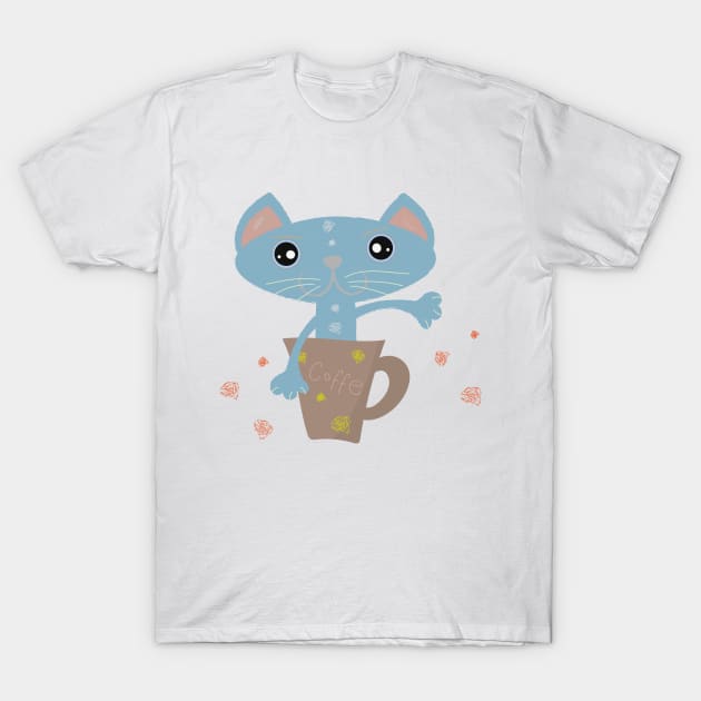 Cat In A Coffe Cup T-Shirt by IbaraArt